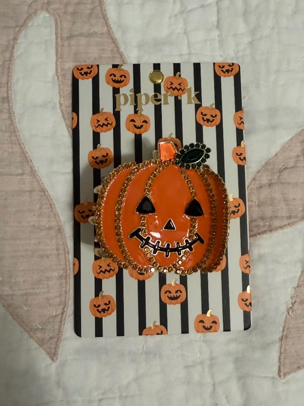 NWT - Piper K Rhinestone Pumpkin Jack-O'-Lantern Hair Claw Clip